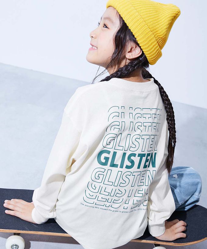 日本 devirock - 100%棉 定番印花寬版長袖上衣-漸變英文-白