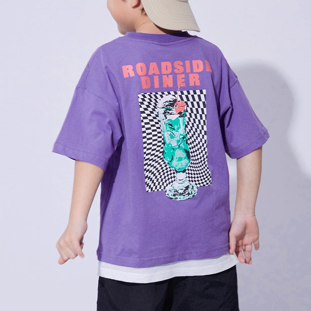 100%棉 定番印花短袖上衣-冰淇淋蘇打-摩登紫