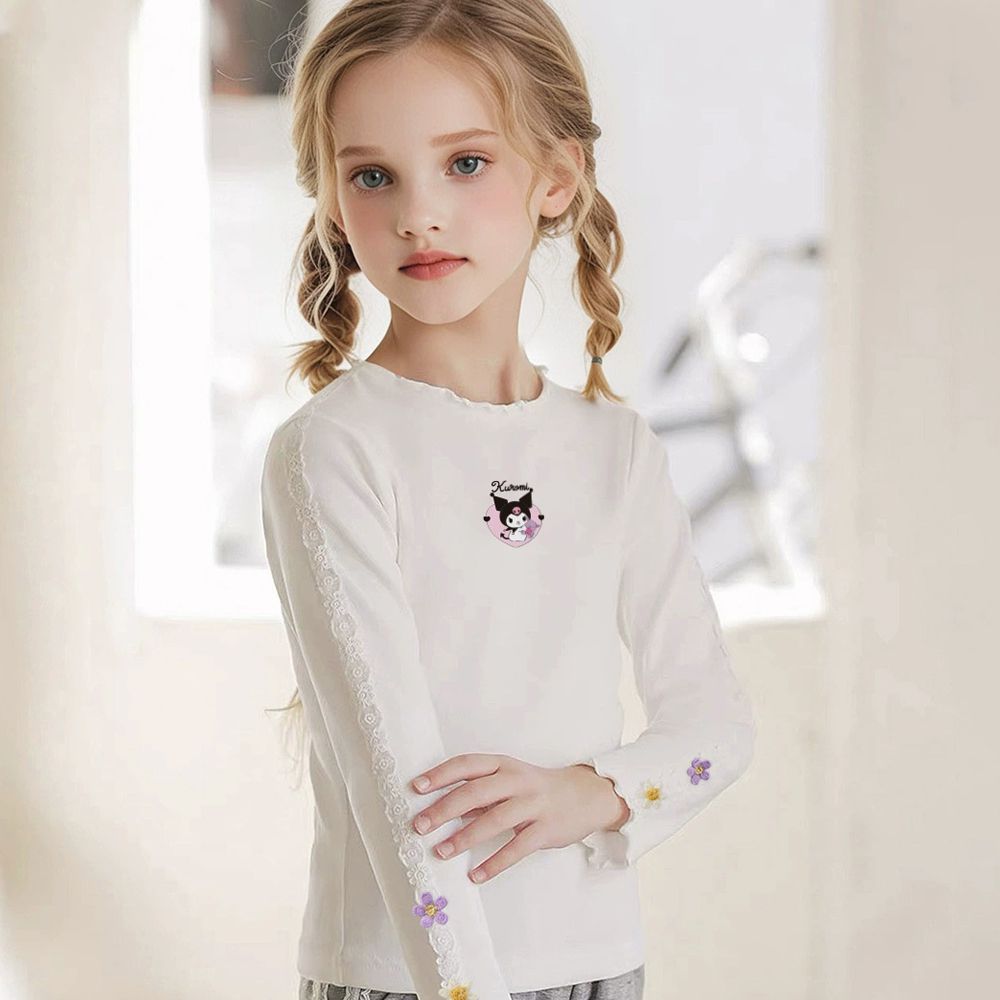 木耳邊蕾絲織帶內搭長袖上衣-卡通人物酷洛米-白色