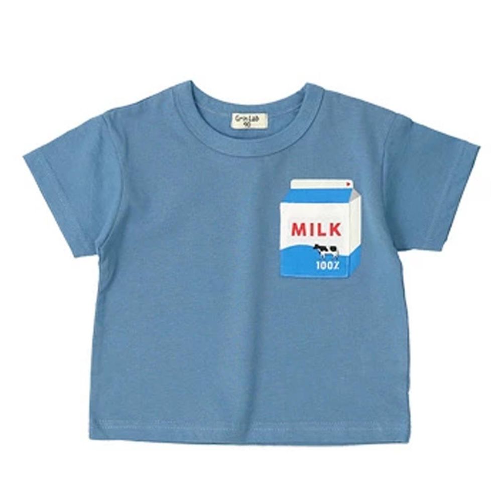 日本 ZOOLAND - 純棉小口袋短T-牛奶-藍