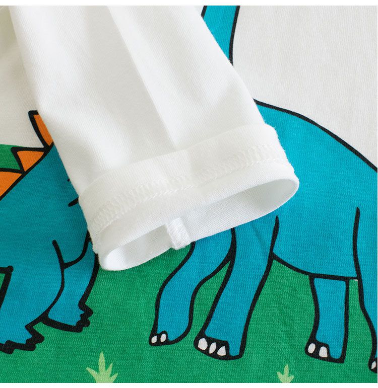 純棉圓領薄長袖上衣-恐龍草原-米白色