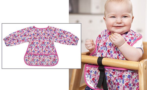 英國 JoJo Maman BeBe - 長袖圍兜/吃飯衣-繽紛粉花