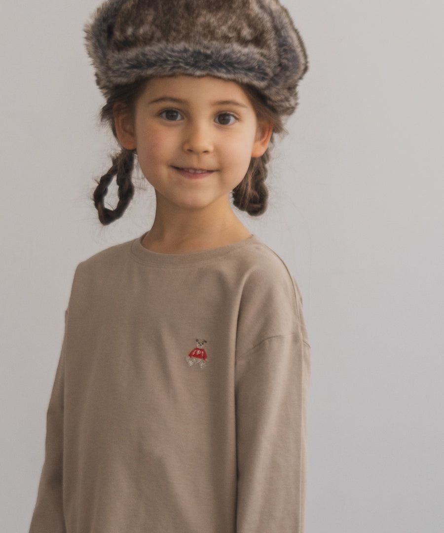 日本 PAIRMANON - 柔棉100% 圓領薄長袖上衣-刺繡美式漢堡-軍綠