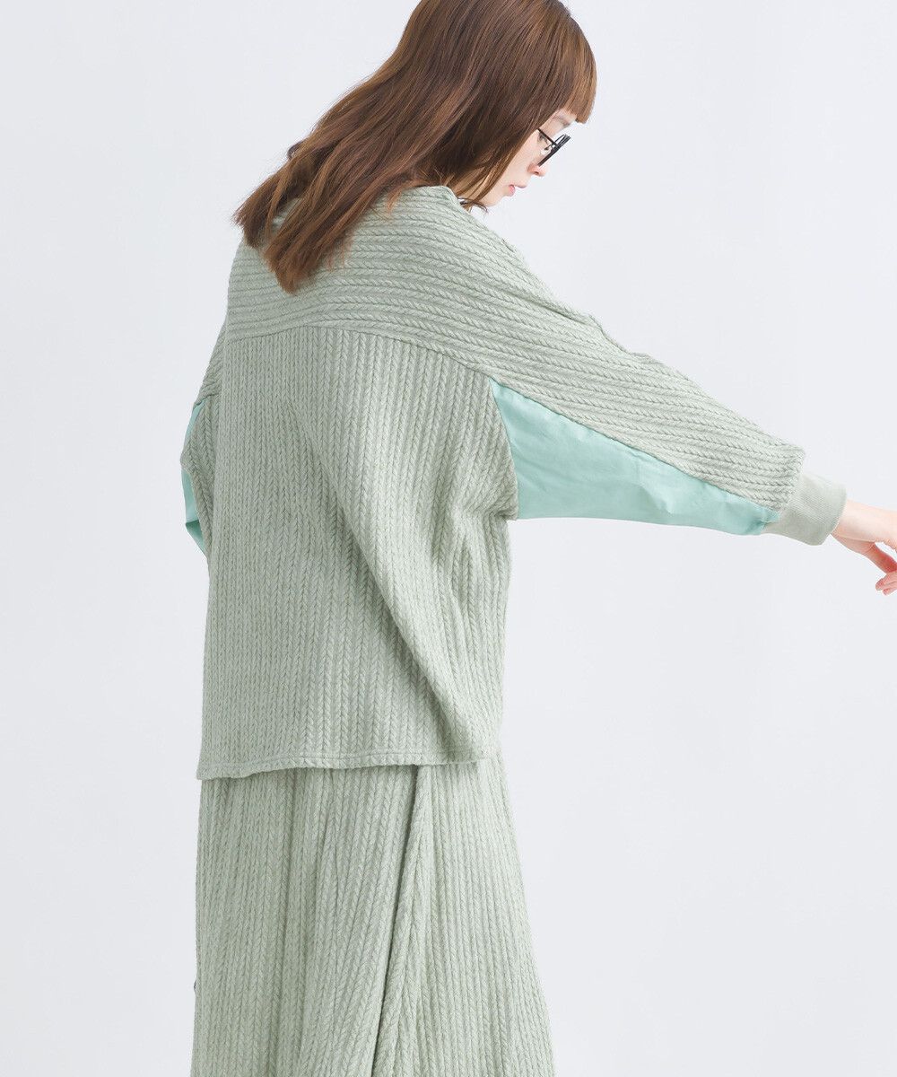 日本女裝代購 - 拼接撞色寬袖麻花針織上衣-灰