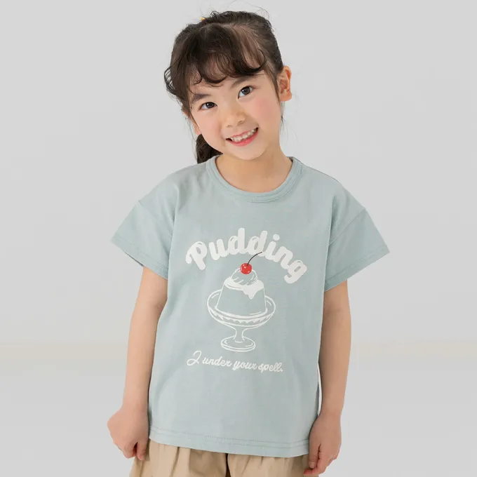 日本 Chil2 - 100%棉 印花柔軟短袖上衣-漢堡-亮橘