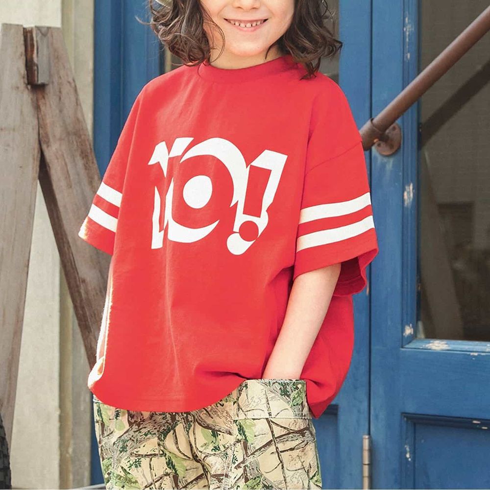 美式寬鬆感印花五分袖上衣-YO!-紅