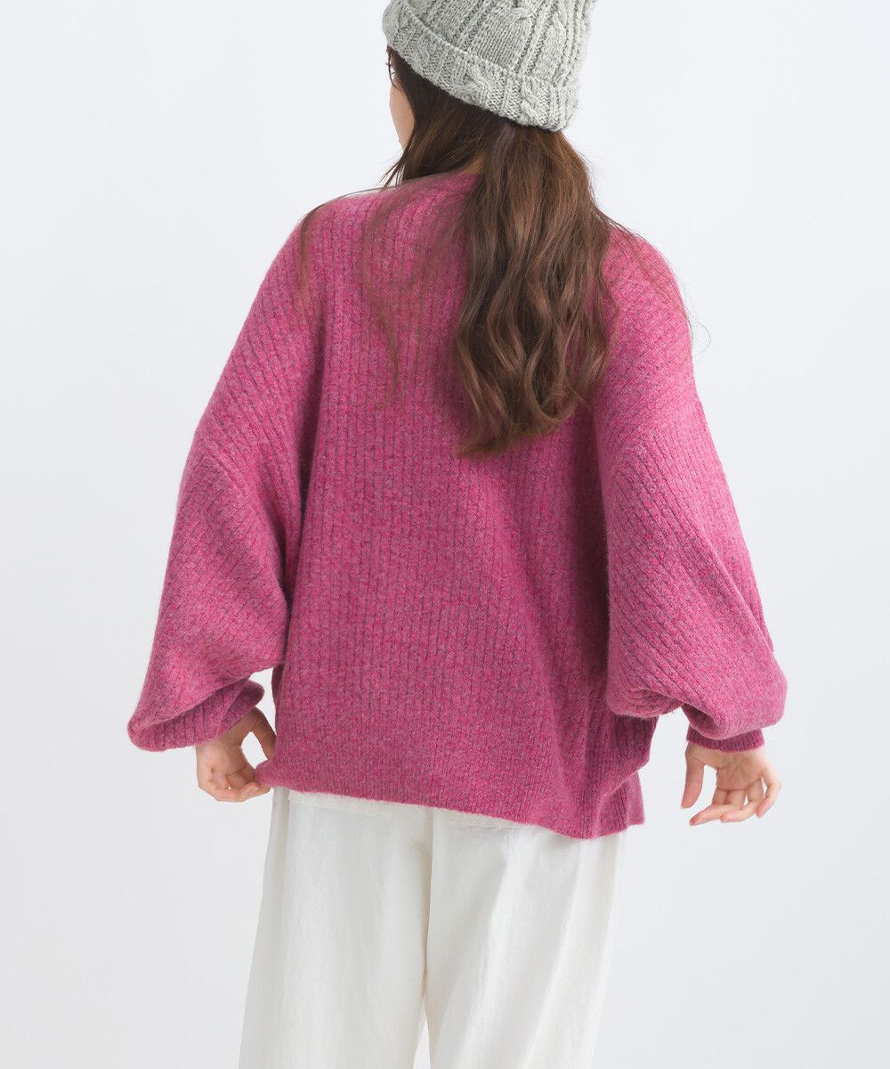 日本女裝代購 - 大寬袖圓領混色針織上衣-米黃