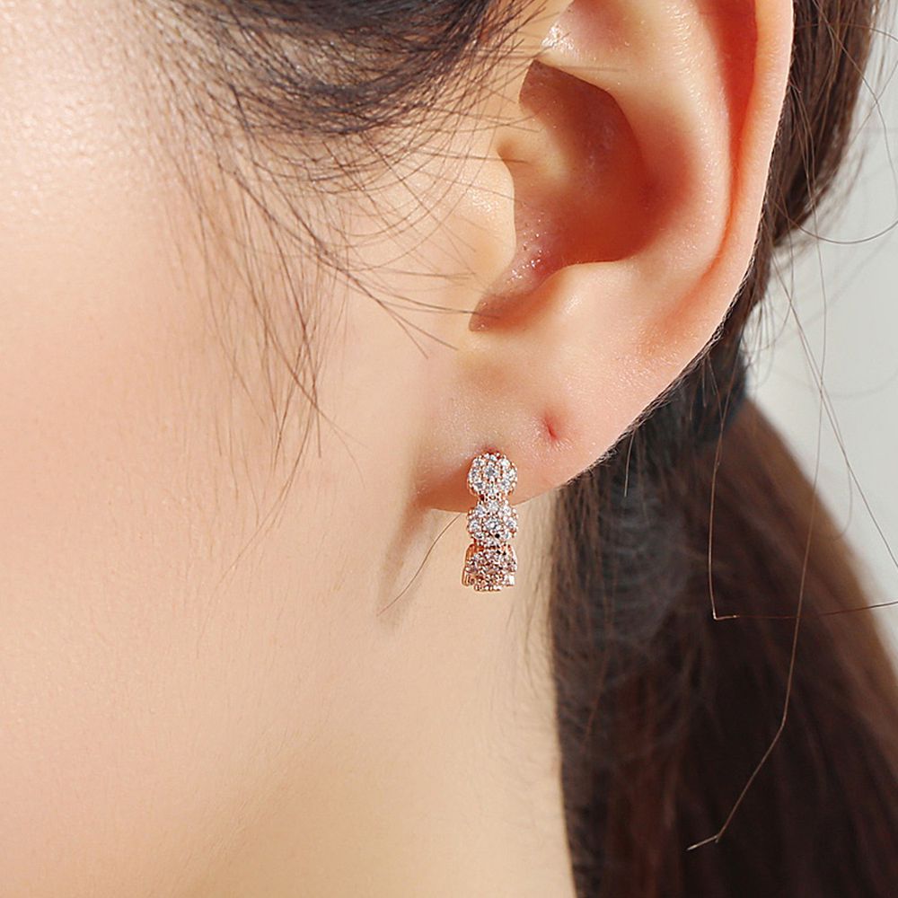 韓國製 - 耳環-水晶花圈-玫瑰金