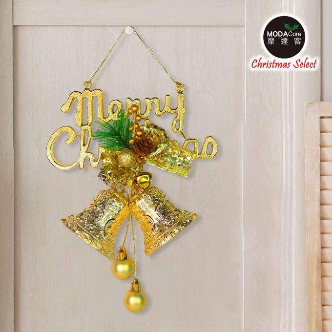MODACore 摩達客 - 摩達客台製精緻8吋聖誕快樂英文字牌雙鐘吊飾-燦金系（歐美外銷人氣品）