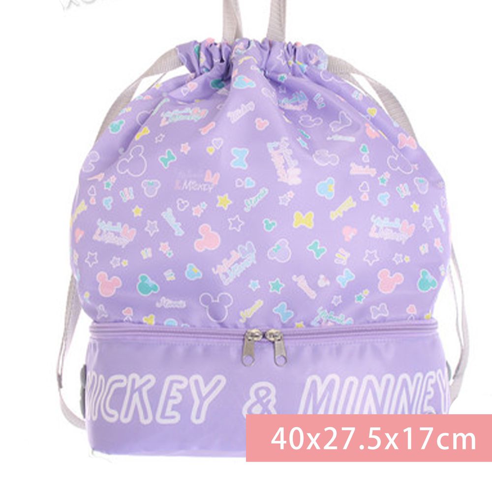 日本代購 - 上下分層束口後背包(下層小透氣網)-迪士尼-粉紫 (40x27.5x17cm)