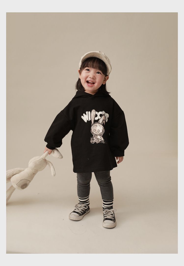 連帽寬鬆長袖帽T-可愛兔兔-紅色