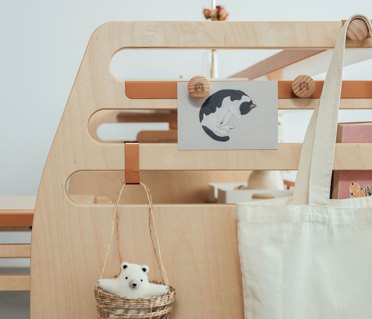 走走家具 - 兒童桌椅配件-磁鐵掛勾組-內斂橘 / 原木色