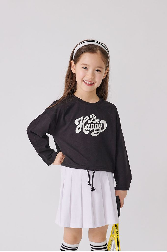 韓國 OZKIZ - 運動風字母印寬版長袖上衣-黑