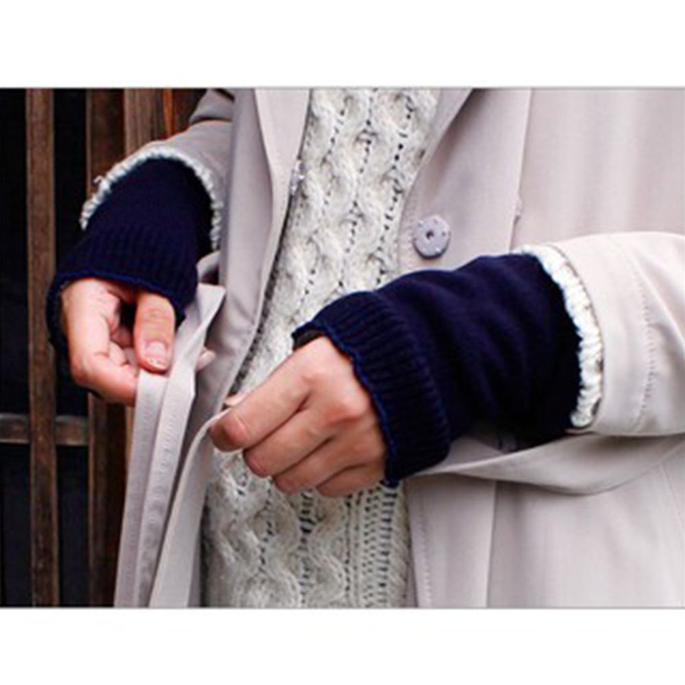 日本女裝代購 - 日本製 半截保暖手套-滾花邊-深藍灰 (F)