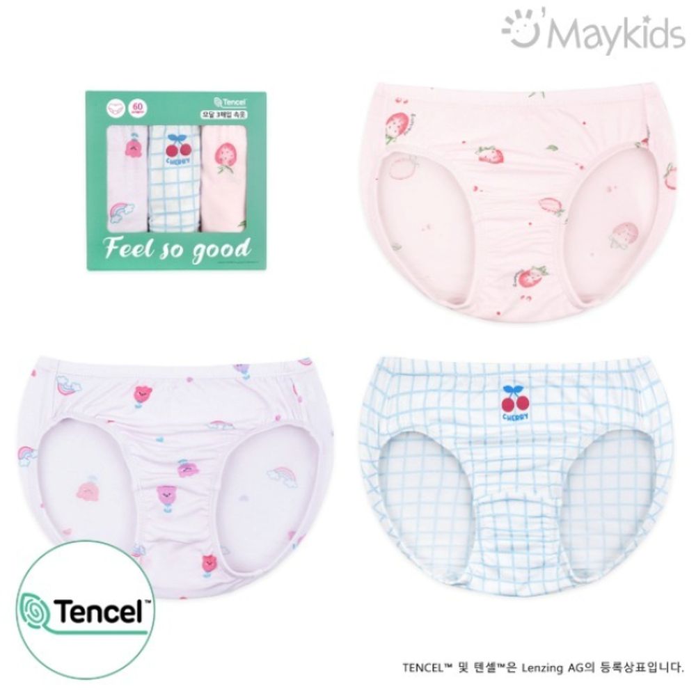 (3入組)女寶天絲莫代爾透氣三角褲-彩虹花朵X莓果-淺紫X淺粉X藍