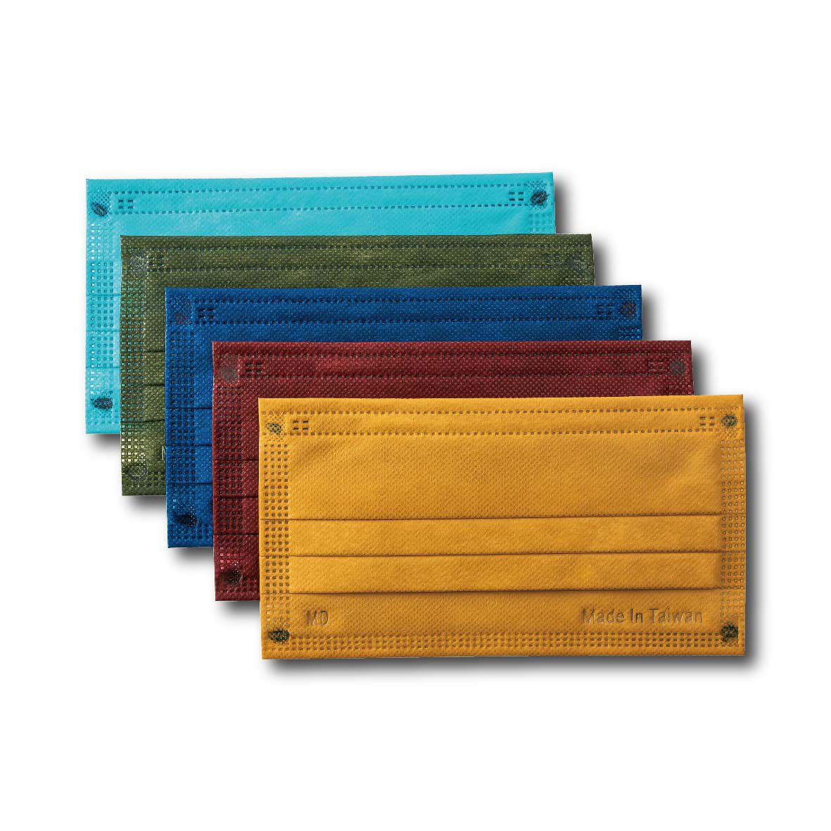 YSH 益勝軒 - 成人醫療級三層平面口罩/雙鋼印/台灣製/滿版-五色混搭 (17.5x9.5cm)-30入/盒(未滅菌)單片包裝-中銘黃/松石綠/醇酒紅/海軍藍/橄欖綠 (每款各6片)