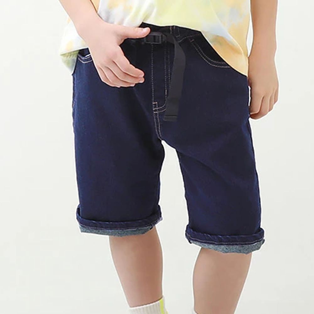 日本 devirock - 百搭彈性丹寧五分牛仔褲-腰帶版-丈青