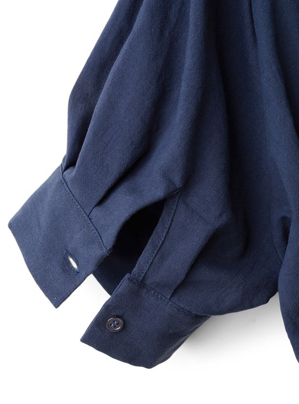 日本 GRL - 文藝氣息泡泡袖排釦洋裝-深藍