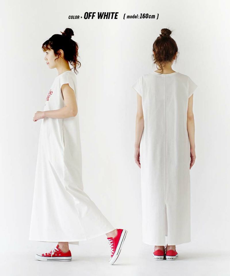 日本 zootie - 顯瘦休閒印花法式袖洋裝-白