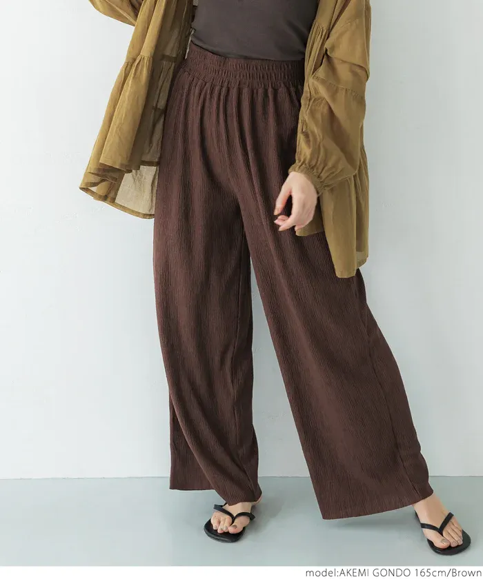 日本 COCA - [可剪裁] 楊柳細褶百搭長褲-淺藍