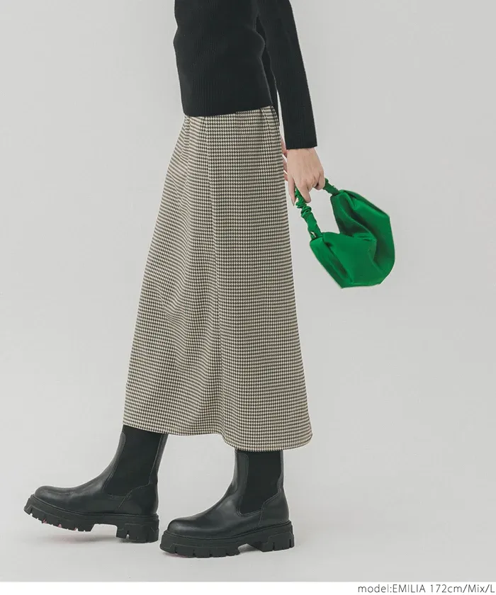 日本 COCA - 修身優美千鳥格後開叉長裙-黑白