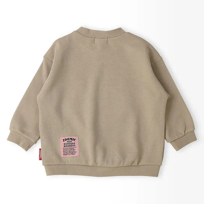 日本 ZOOLAND - 丹寧風小熊裏毛長袖上衣-縫線小熊臉-藍