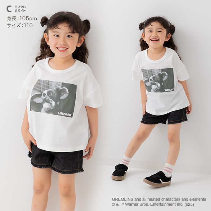 日本 Chil2 - 聯名款 100%純棉短袖上衣-電影角色小精靈(復古黑白)-白