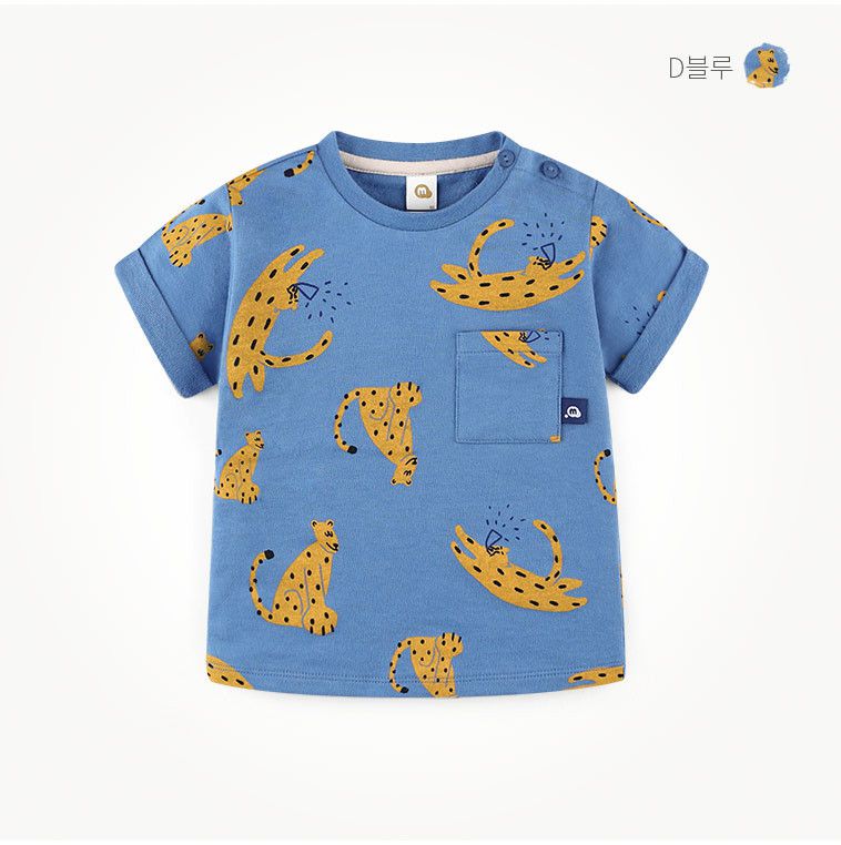 韓國 milk mile - 滿版花豹短袖套裝-灰藍