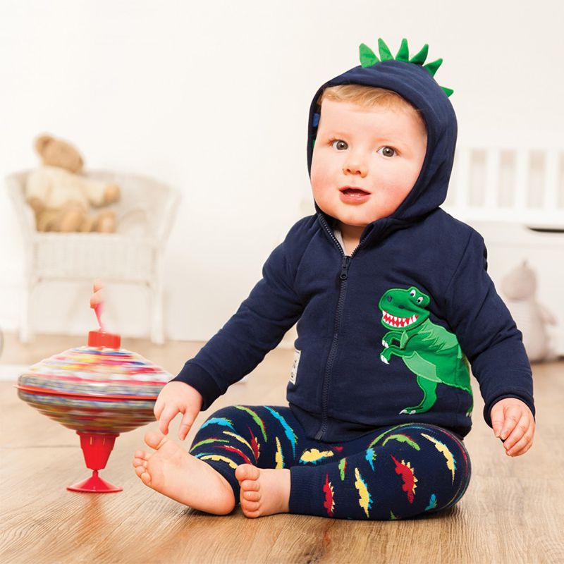 英國 JoJo Maman BeBe - 嬰幼兒內搭褲/保暖襪-滿版彩色恐龍