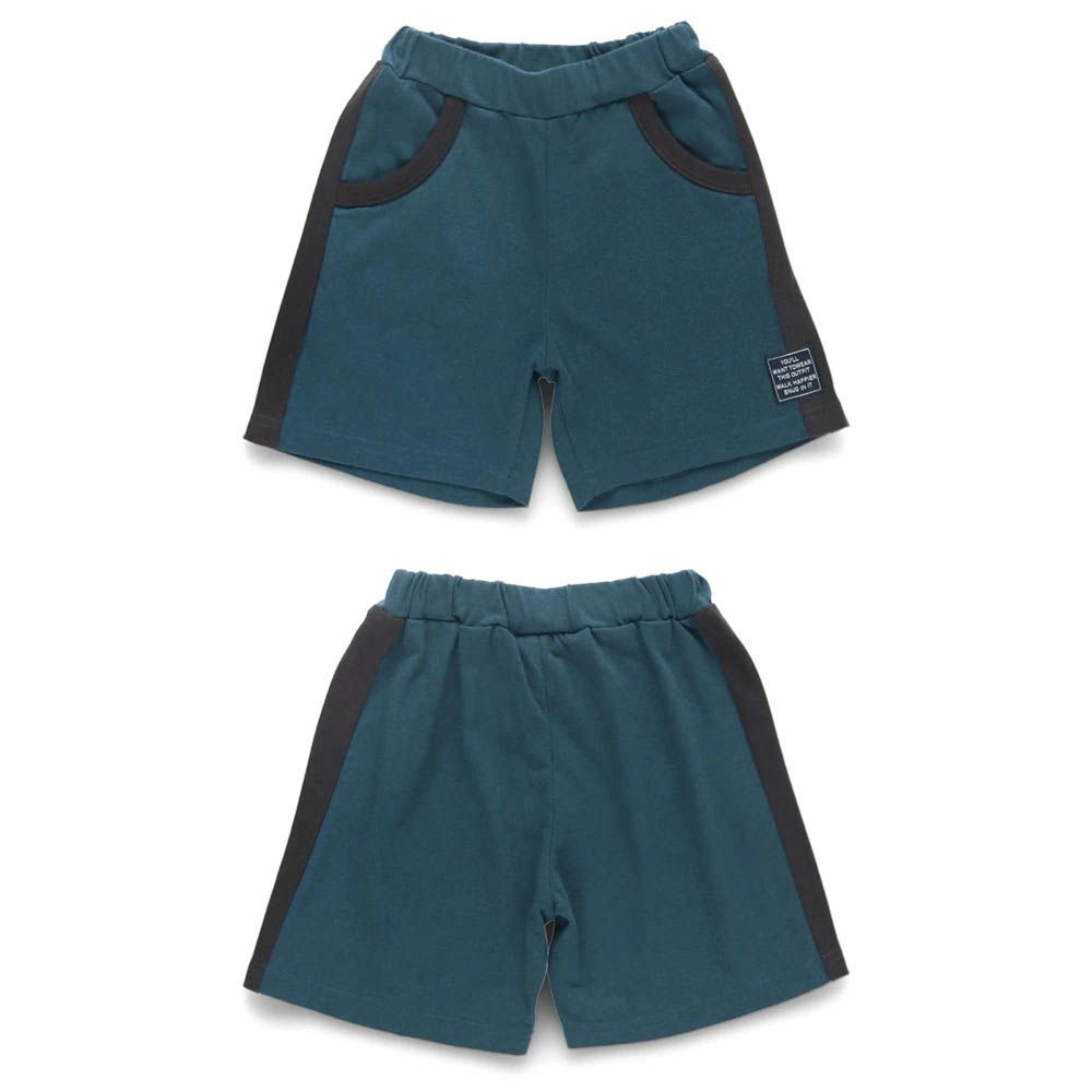 接觸涼感 側邊撞色休閒短褲-藍綠