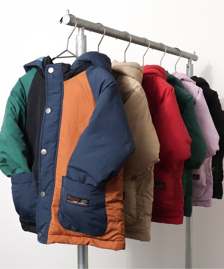 日本 BREEZE - 鋪棉保暖連帽外套-異色拼接-綠x藍