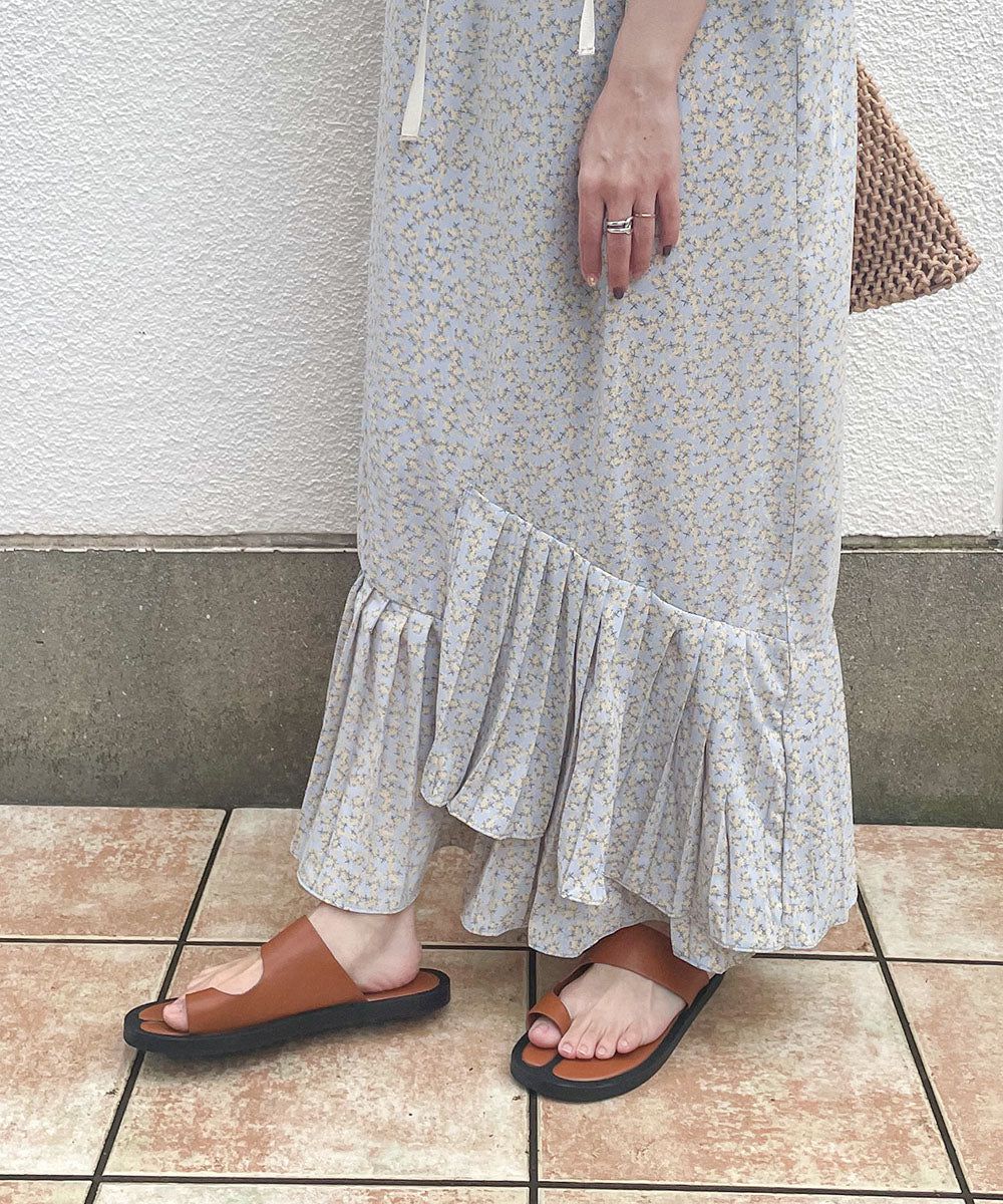 日本 Bab - 圓領碎花糖果袖洋裝-奶油白