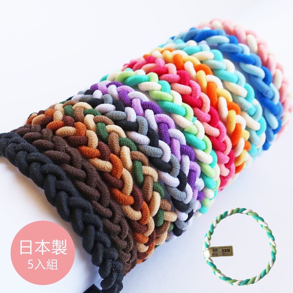 日本製 專利耐用麻花編織髮圈(5入組)-翡翠綠
