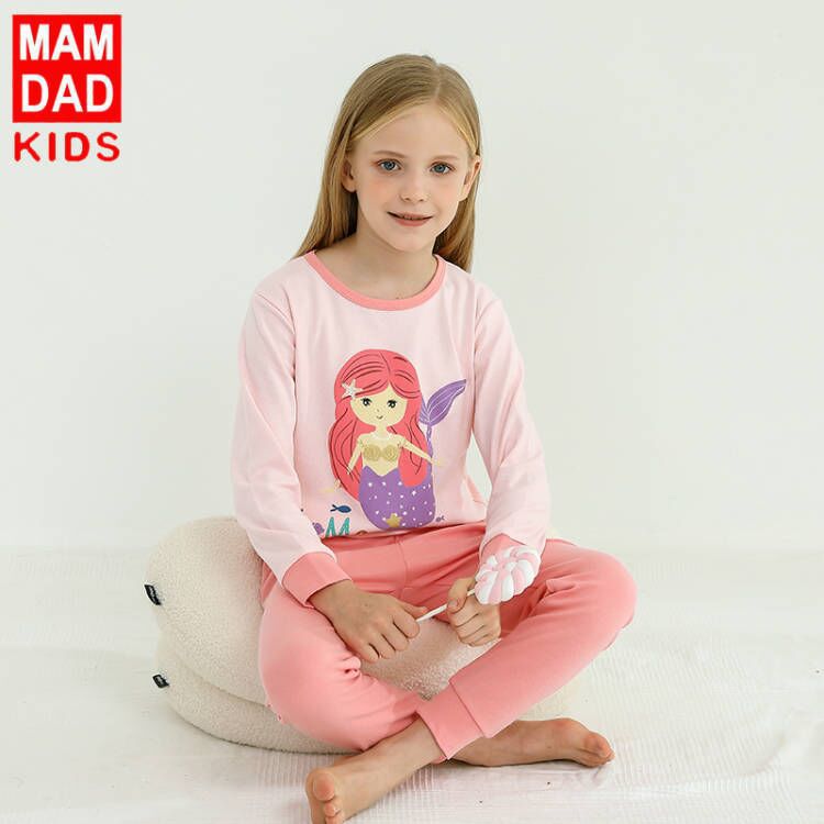 MAMDADKIDS - 純棉長袖家居服套裝-美人魚-粉色-縮褲口