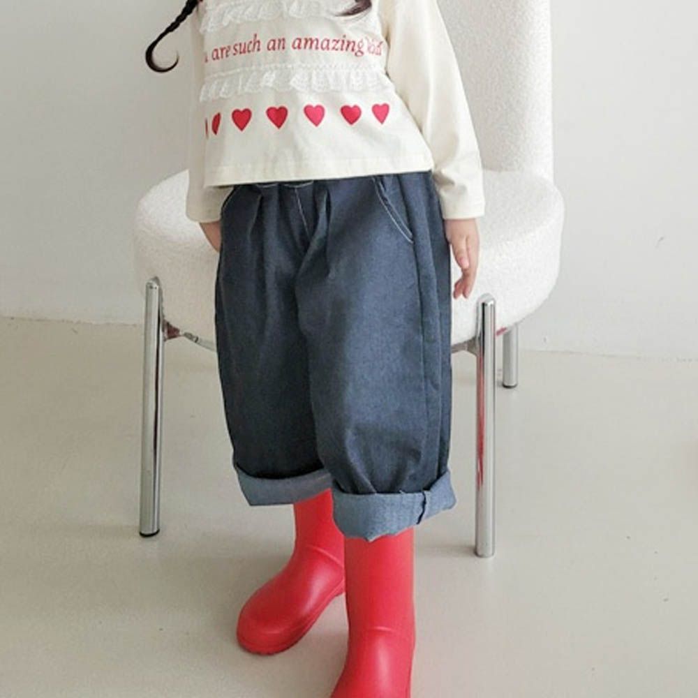 Peanuts House 鬆緊腰極簡純棉寬鬆長褲-黑藍