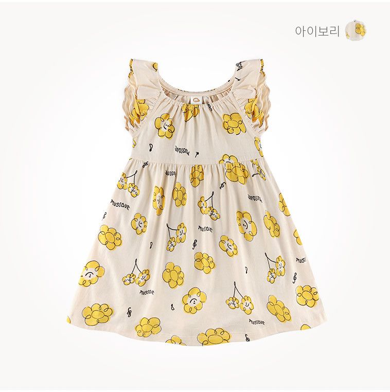 韓國 milk mile - 荷葉袖微笑花朵洋裝-象牙白