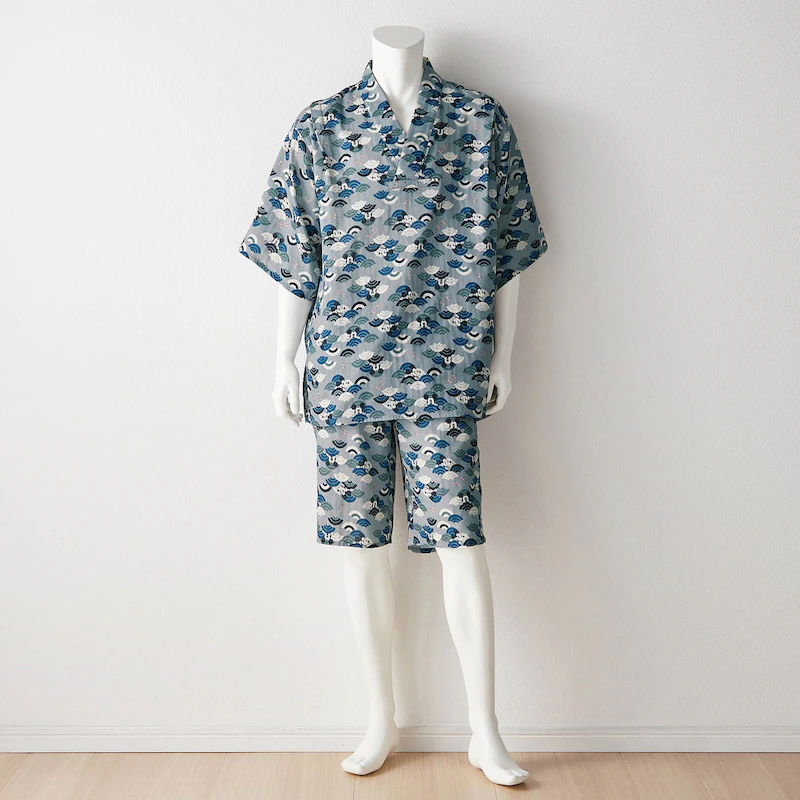 日本千趣會 - 迪士尼純棉甚平/家居服-(爸爸)米奇和風海波-灰藍綠