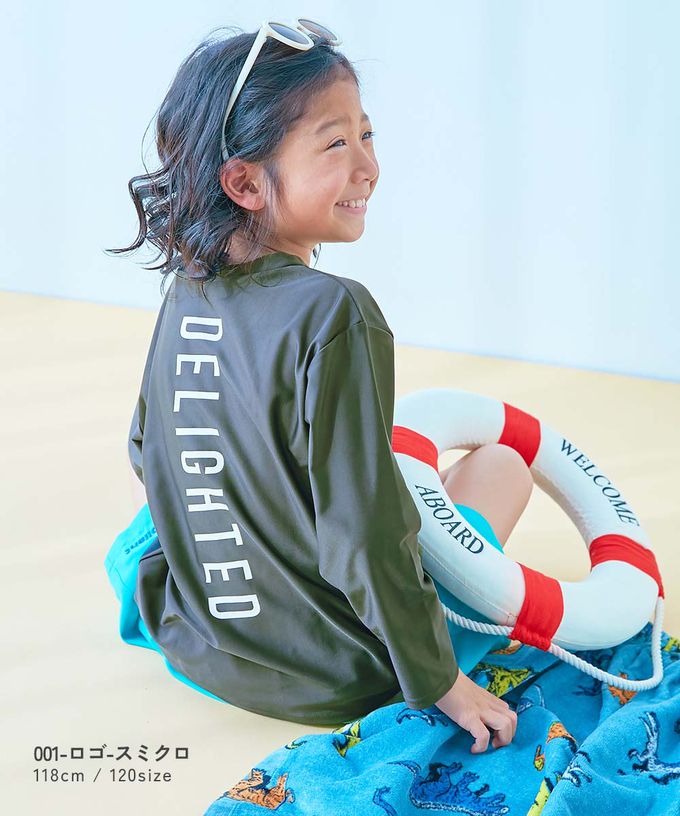 日本 devirock - 90%抗UV 舒適寬鬆玩水衣／泳衣-背後花朵-薄荷綠