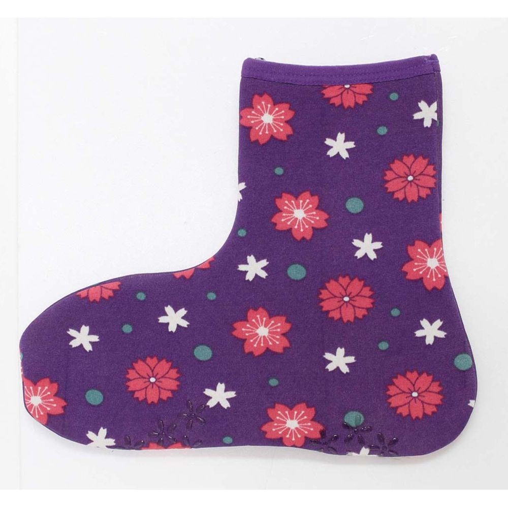日本丸和 - 雙層機能裏起毛防滑室內襪-櫻花-紫 (21-25cm)-短筒
