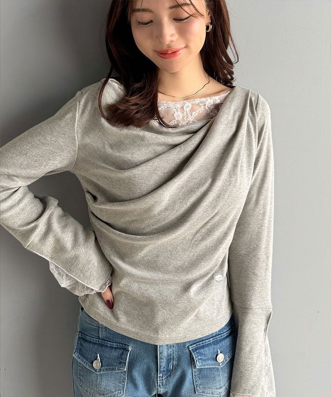 日本 Classical Elf - 蕾絲皺摺美型喇叭袖上衣-黑