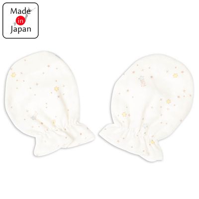 akachan honpo - 新生兒棉紗手套-流星-米白色 (50cm)-日本製