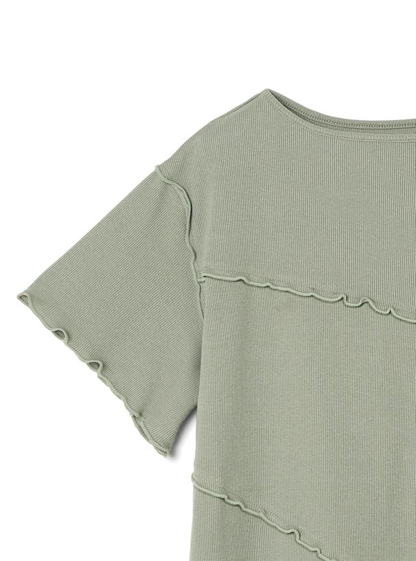 日本 GRL - 羅紋木耳邊短袖上衣-氣質杏