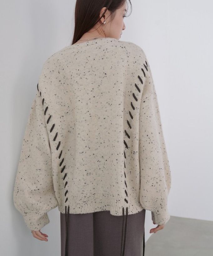 日本 Bab - 可可碎片感率性縫線針織上衣-卡其