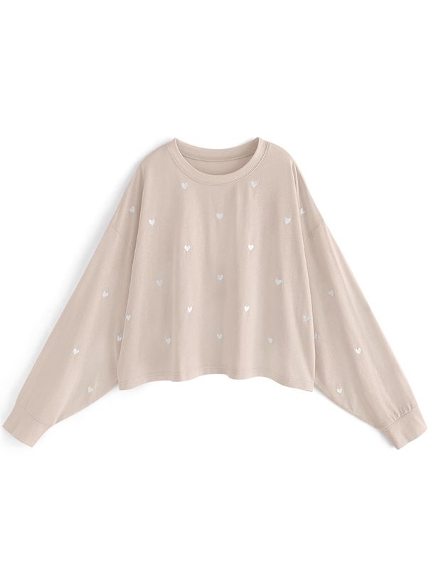 日本 GRL - 甜美愛心刺繡大學T-白 (F)