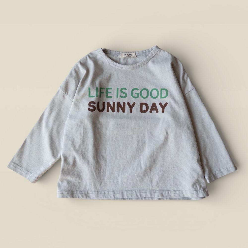 NAVi 文字印刷純棉長袖上衣-Sunny Day-淺灰