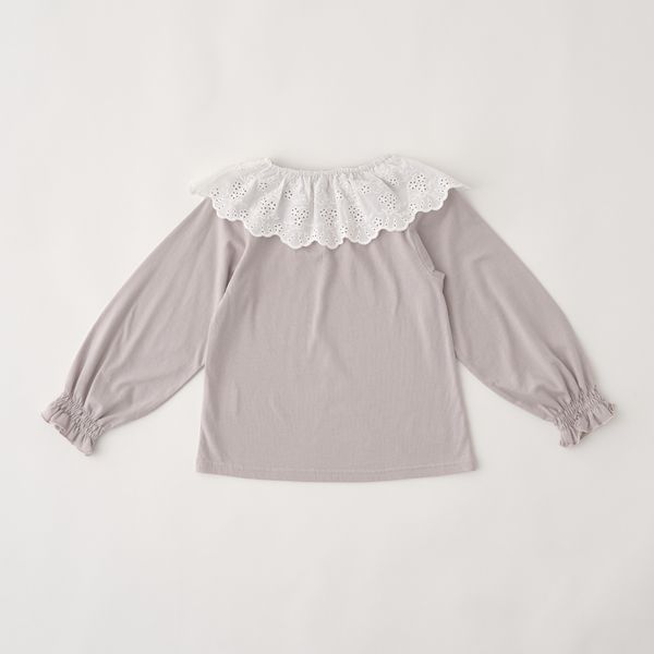 日本 Lycee mine - 大片荷葉蕾絲領束口長袖上衣-薰衣草