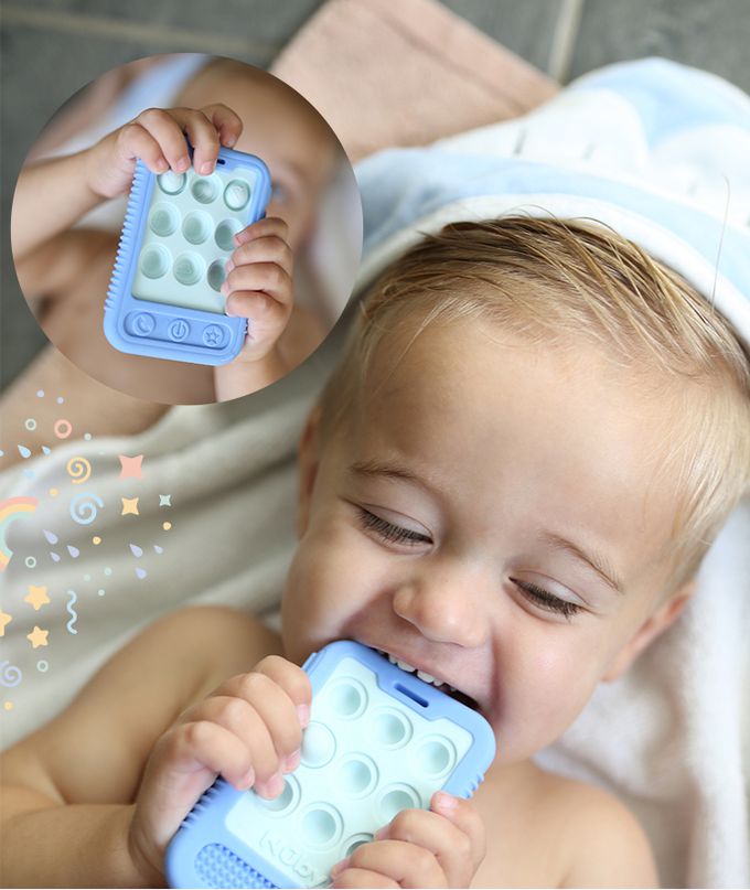 Nuby - 按壓咬咬手機固齒器(單入)-水漾藍藍