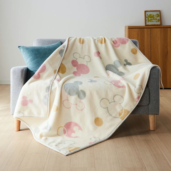 日本千趣會 - 迪士尼印花 極柔軟保暖毛毯/蓋毯-大小米奇-蜜桃粉