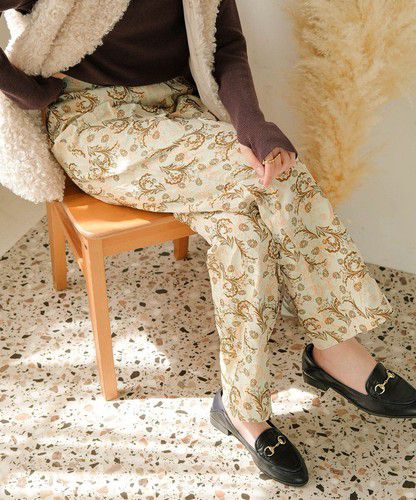 日本 Bou Jeloud - 復古花草圖騰長褲-海軍藍