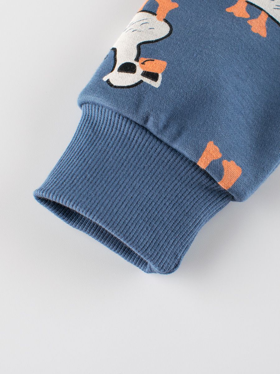 加絨棉質圓領長袖上衣/大學T-帥氣鴨子-海軍藍